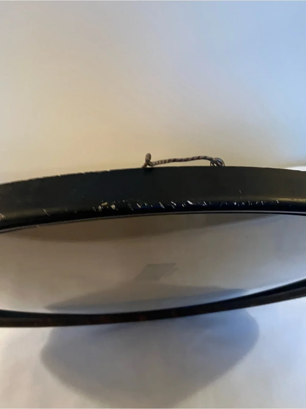 Antique Vintage Wood Oval Hanging Frame Picture Glass Convex Bubble 14.5 x 17.75